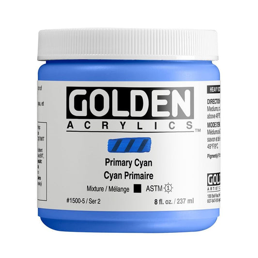 Heavy Body Acrylics by GOLDEN, Primary Cyan, 8 fl. oz. Jar, Professional Acrylic Paint, Opaque