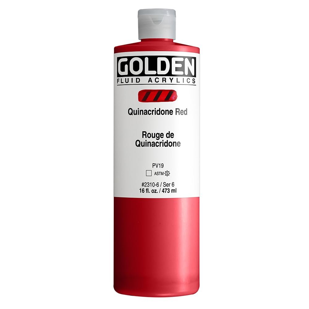 Fluid Acrylics by GOLDEN, Quinacridone Red, 16 fl. oz. Bottle, Professional Acrylic Paint, Transparent