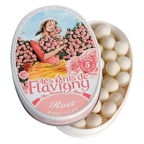 Les Anis de Flavigny French Mints Candy – Rose Flavor Hard Candy, Natural Gourmet Sweets in Classic Tin, 50g
