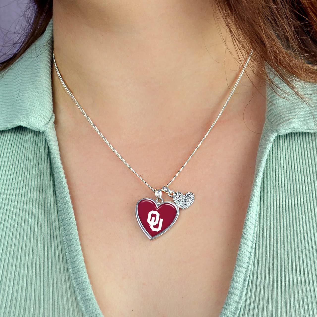 From the Heart Enterprises Oklahoma Sooners Amara Crystal Heart Silver Chain Necklace Jewelry Gift OU, Red
