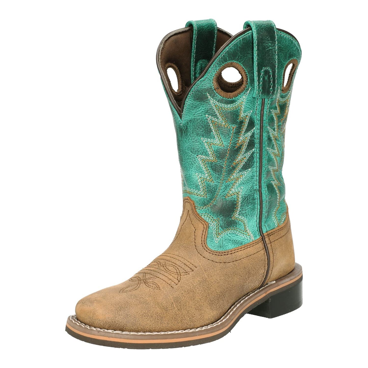 Smoky+Children%27s+Jesse+Embroidered+Leather+Western+Cowboy+Boot+-+Brown+Turquoise