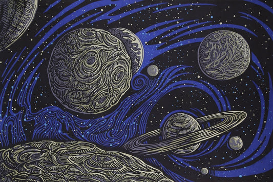 Sunshine Joy 3D Glow in the Dark Galactic Outer Space Planetary Psych Art Tapestry Amazing 3-D Effects - Huge 60x90 Inches