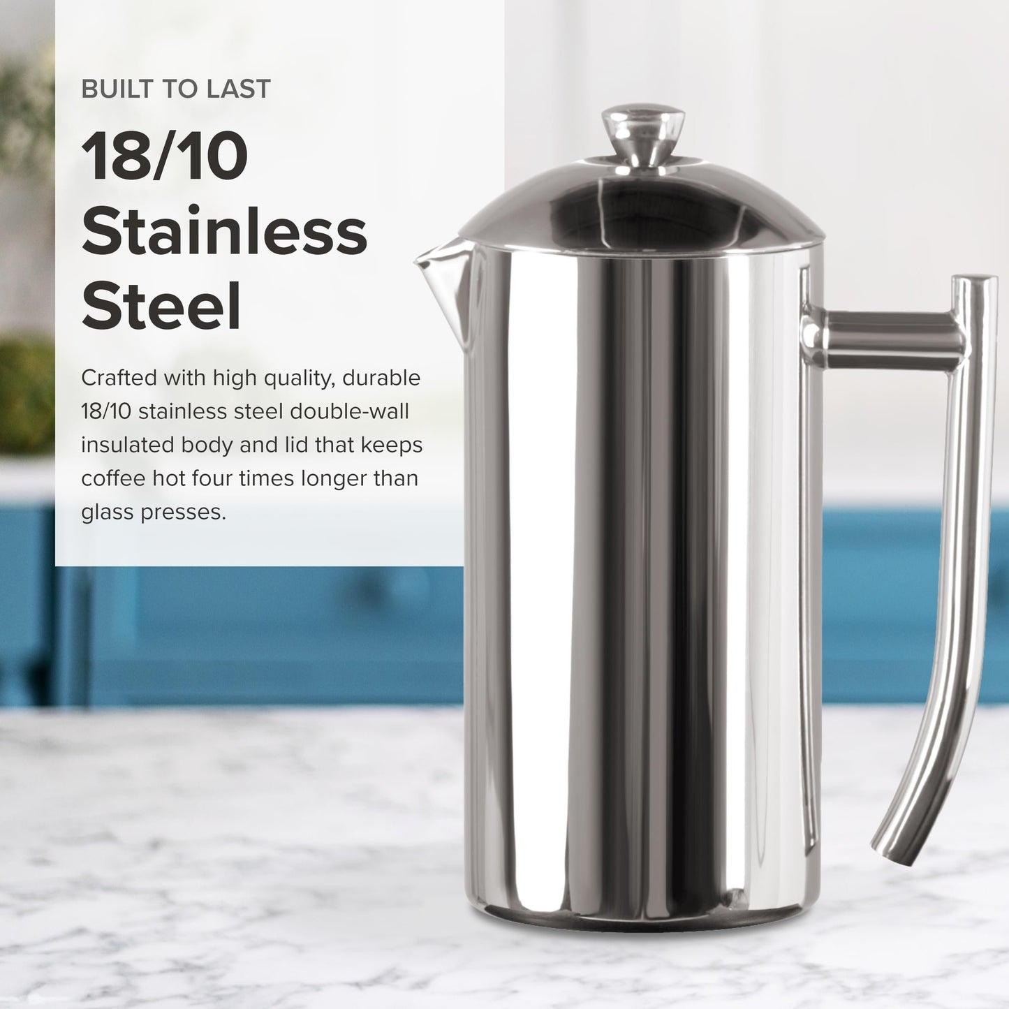 Frieling USA Double Wall Stainless Steel French Press Coffee Maker with Zero Sediment Dual Screen