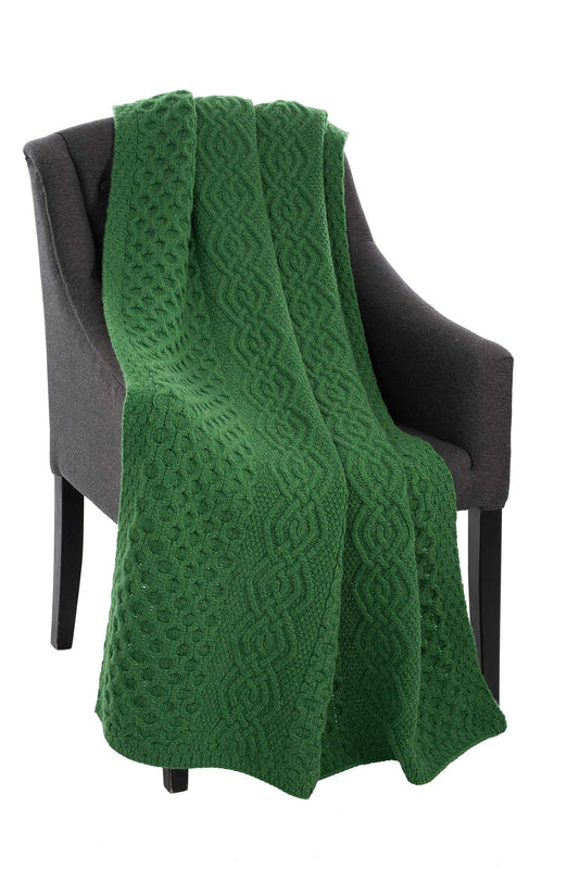 SAOL Aran Knit Blanket – 100% Merino Wool, Irish Cable & Honeycomb Pattern – Warm Decorative Sofa or Bed Throw 60x40
