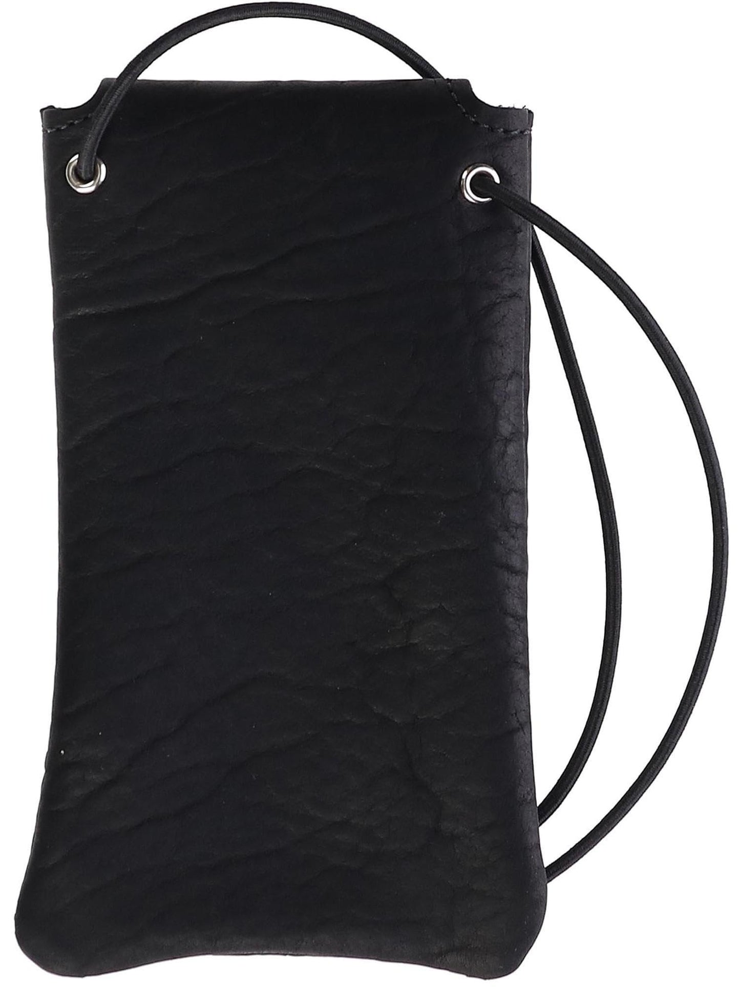 Boston Leather Textured Bison Leather Eyeglass Case with Neck String, Black