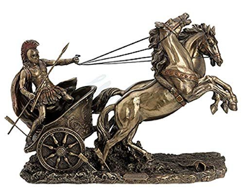 Verones 14.5" Achilles On Two Horse Chariot Sculpture