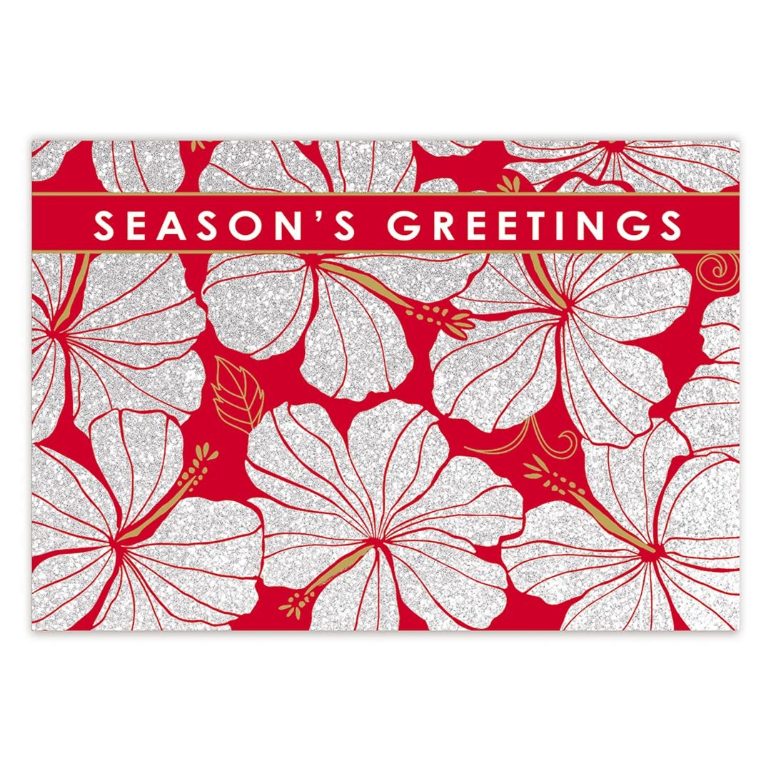 Island Heritage Deluxe Boxed Tropical Hawaiian Christmas Cards - Hibiscus Chic White II - 12 cards & 13 envelopes