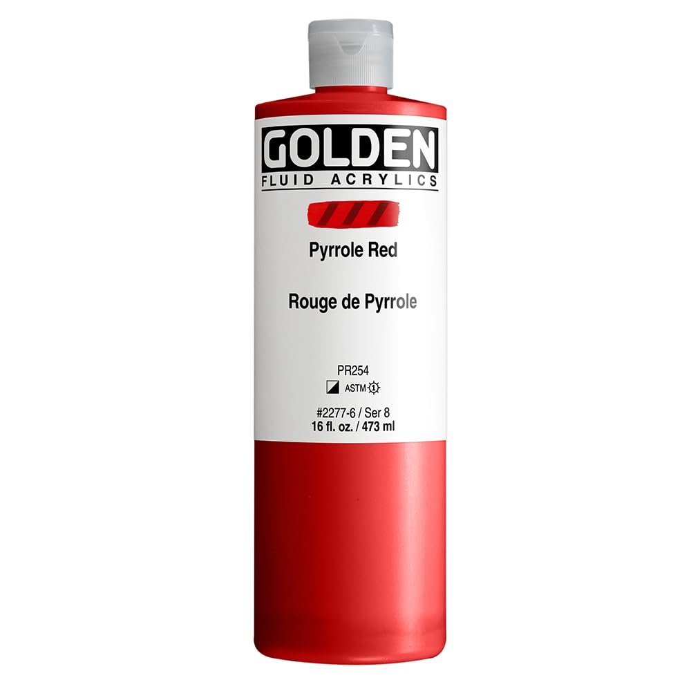 Fluid Acrylics by GOLDEN, Pyrrole Red, 16 fl. oz. Bottle, Professional Acrylic Paint, Semi-Opaque