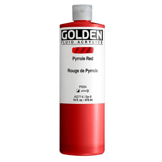 Fluid Acrylics by GOLDEN, Pyrrole Red, 16 fl. oz. Bottle, Professional Acrylic Paint, Semi-Opaque