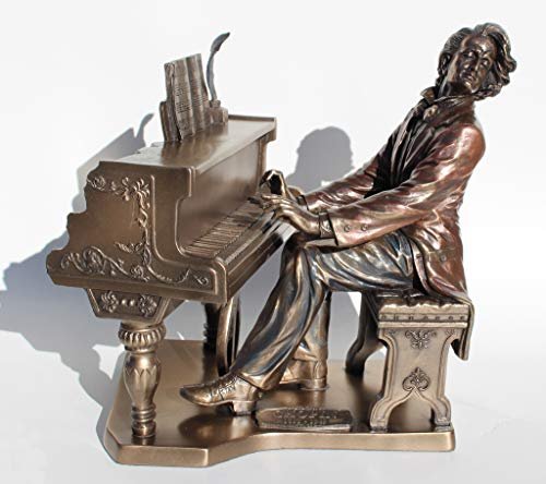 Religious Gifts Polish Music Composer Frederic Chopin Playing Piano 8 3/4 Inch Cold Cast Bronze Figurine Statue
