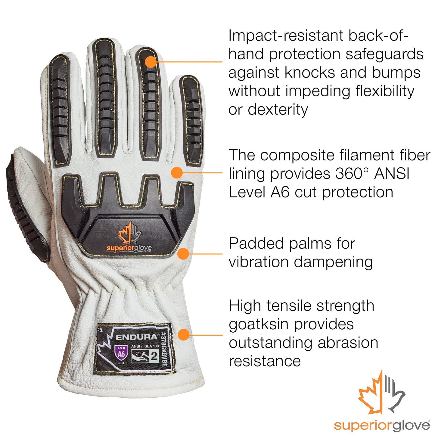 Superior Glove Endura Goatskin Leather Work Gloves Arc Flash Cut Resistant Safety Hand Protection