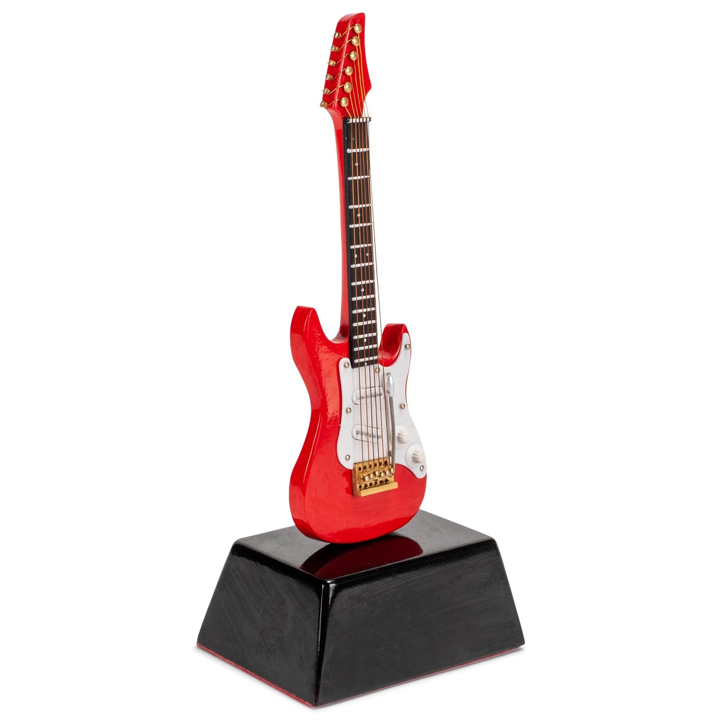 Broadway Gift Co Red and White Electric Guitar 6 inch Wood Table Top Miniature on Stand