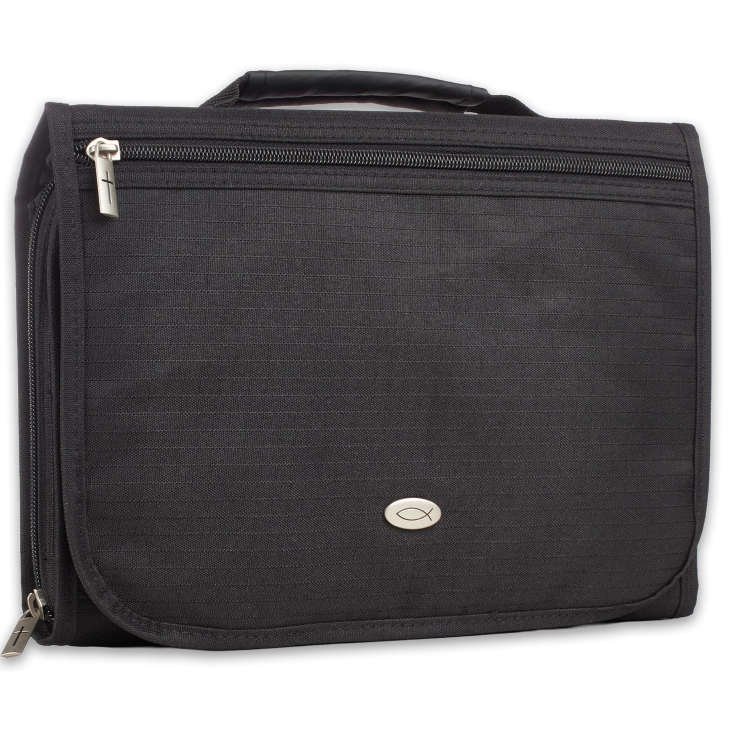 Christian Art Gifts Faith Badge Floral Women's Tri-Fold Organizer Bible Cover Zipper Closure, Teal Canvas, Large