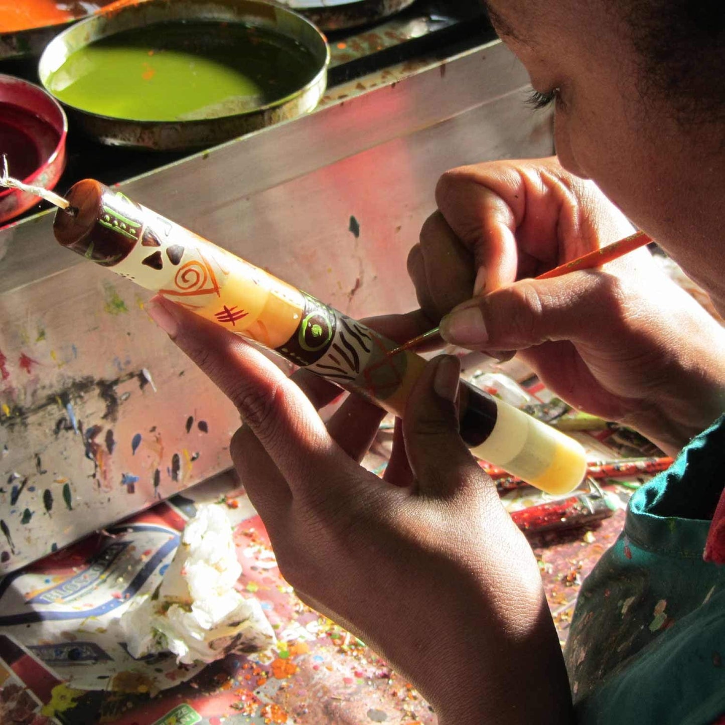 Global Crafts Hand-Painted Unscented Candles in African Designs
