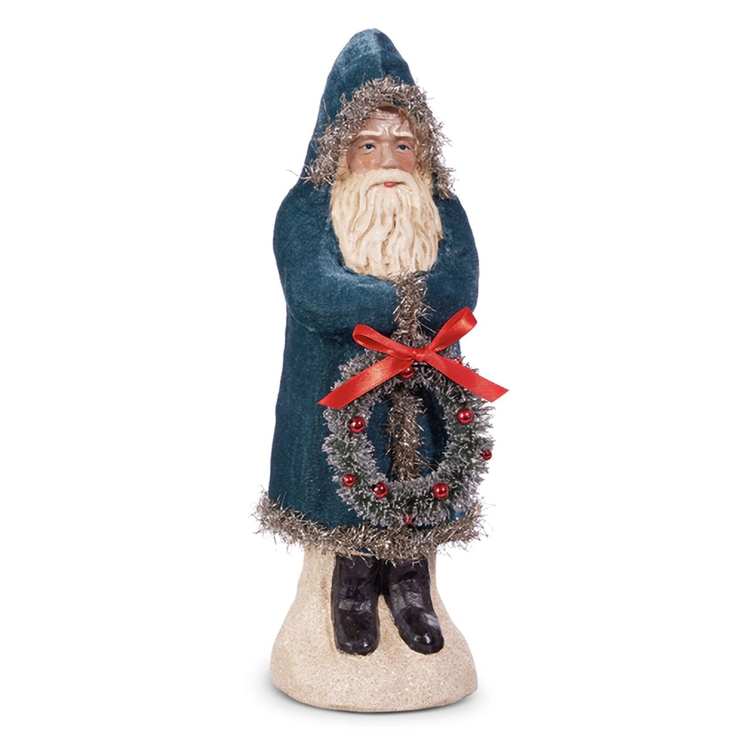 RAZ Imports 2024 Woodland Wonder 12" Blue Velvet Santa with Wreath