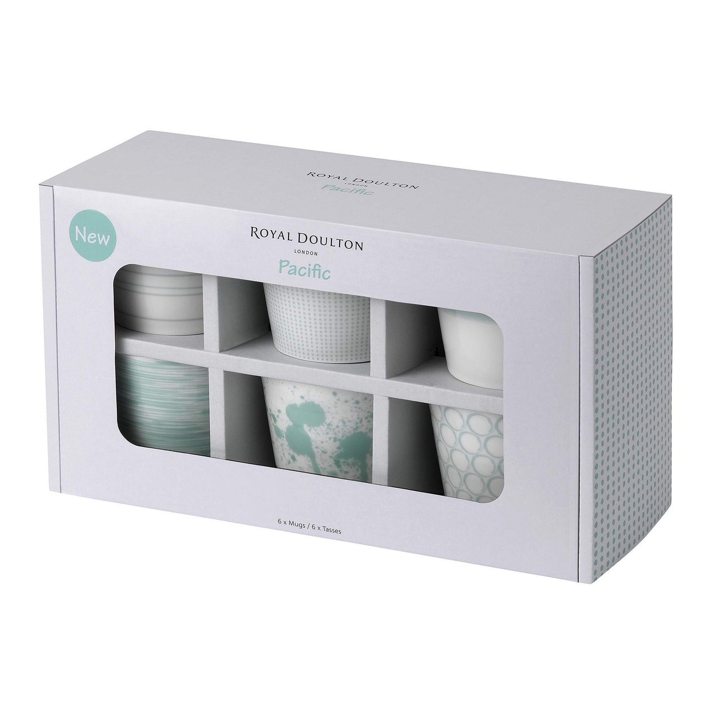 Royal Doulton Pacific Large Mug 450ml Set of 6, Blue, Porcelain, 0.45ltr