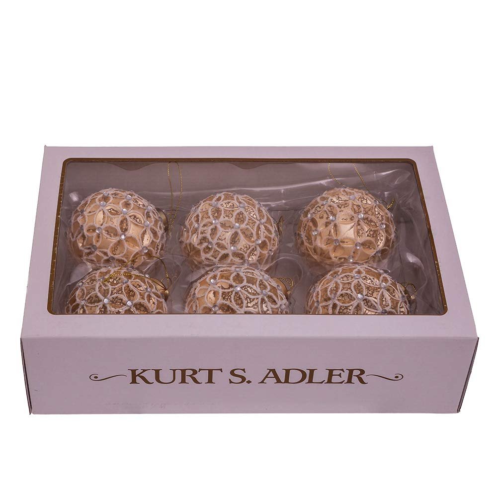 80MM Gold Lattice Glass Ball Ornaments, 6-Piece Set