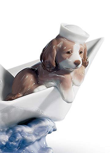 LLADRÓ Little Stowaway Dog Figurine. Porcelain Dog Figure.