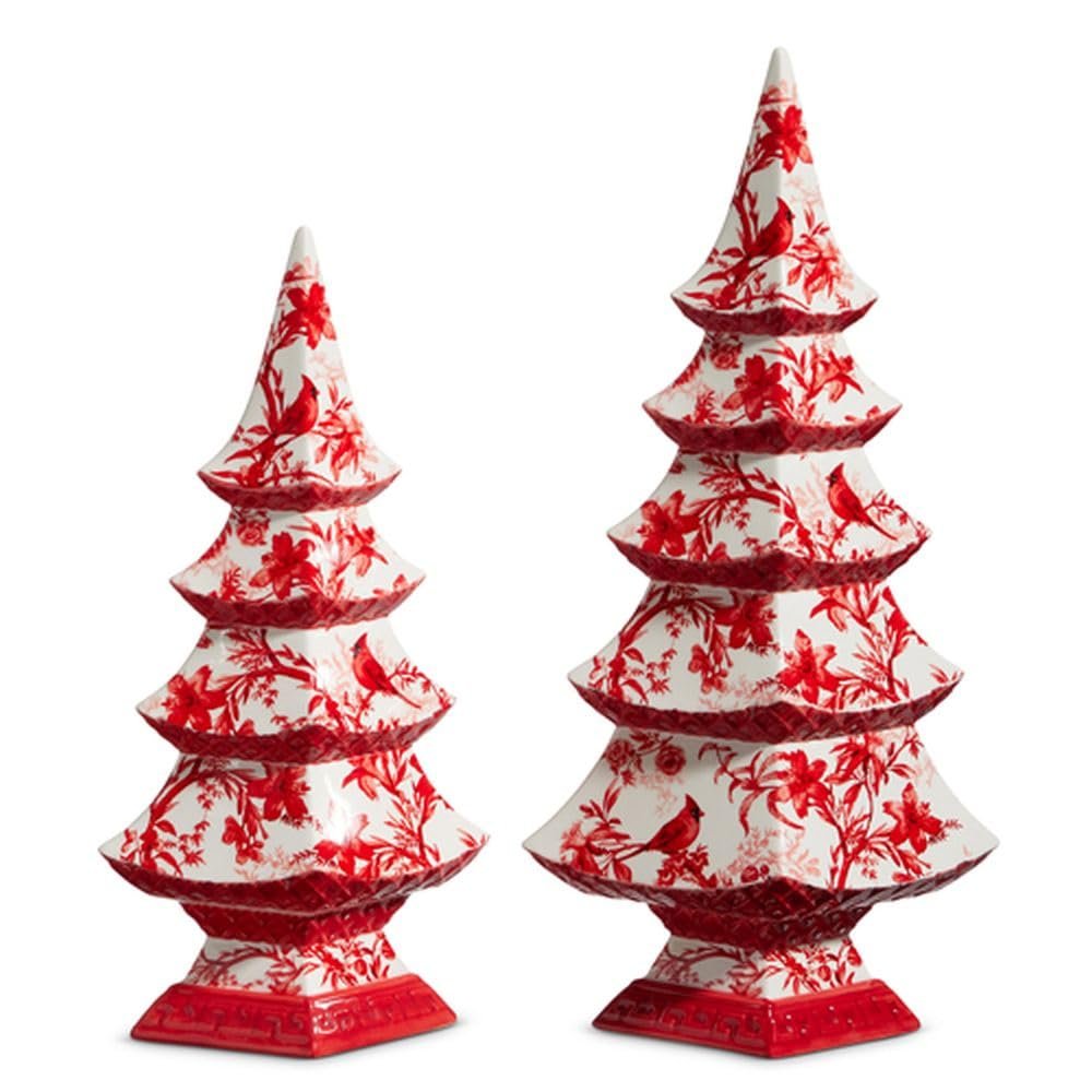 RAZ Imports Chinoiserie Trees, 14-inch Height, Red, Dolomite, Set of 2, Christmas, Home Décor