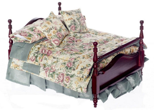 Dollhouse Miniature 1:12 Scale 4-Poster Bed with Linens #T3302a
