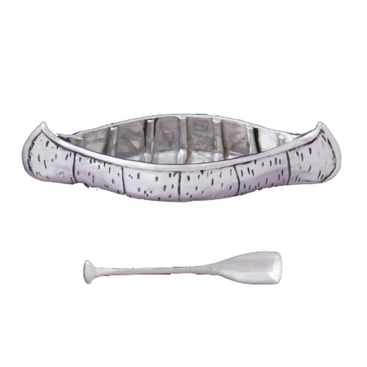 Basic Spirit Salt Bowl with Spoon - Canoe - Pewter Cellar Container Box for Salt, Spices, Snacks, Rice, Side Dishes, or Ice Cream