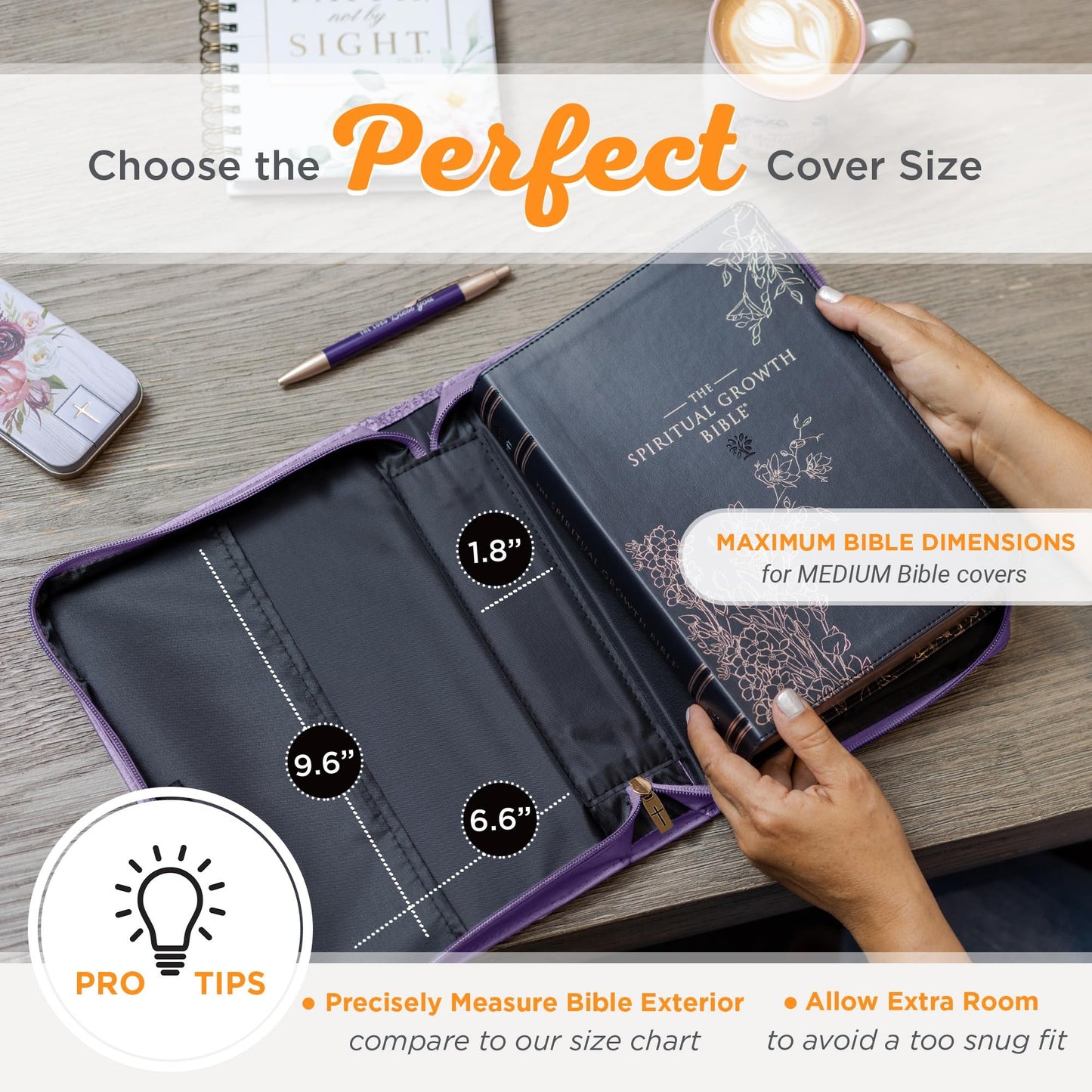 Christian Art Gifts Faux Leather Fashion Bible Cover for Women: by Grace You Have Been Saved - Ephesians 2:8 Inspirational Bible Verse, Hydrangea Lavender-Purple, Large