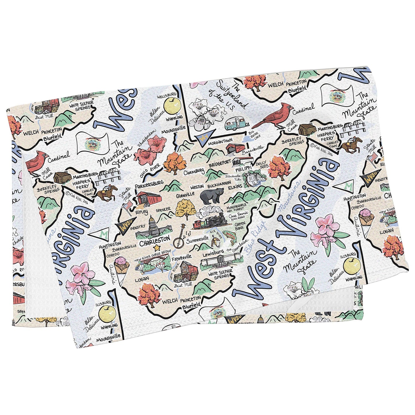 Fish Kiss 16"x24" Map Towel is 100% Microfiber Waffle Weave Help You Explore in Detail – Our Super Absorbent & Soft, Machine Washable State Map Towel is Stain & Wrinkle Resistant