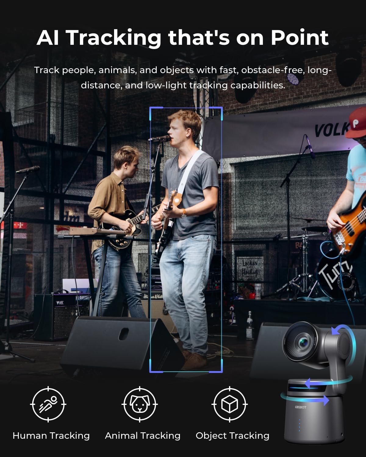 OBSBOT Tail AIR NDI Streaming PTZ Camera, 4K Webcam with AI Tracking, 1.8" CMOS, f/1.8 Aperture, Gesture & Remote Control, Wired&Wireless Connection, LiveStream for Church, Music Live.