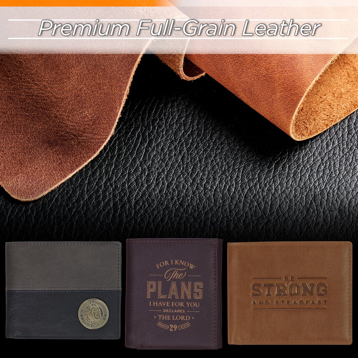 Christian Art Gifts Genuine Premium Full Grain Leather RFID Blocking Silver Engraved Cross Wallet for Men: Multi Pocket Billfold w/Removable ID Window Accessory for Credit Cards, Bills, Photos, Black