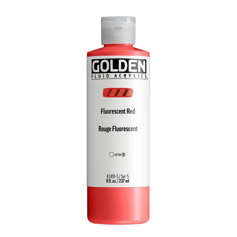Fluid Acrylics by GOLDEN, Fluorescent Red, 8 fl. oz. Bottle, Professional Acrylic Paint, Transparent