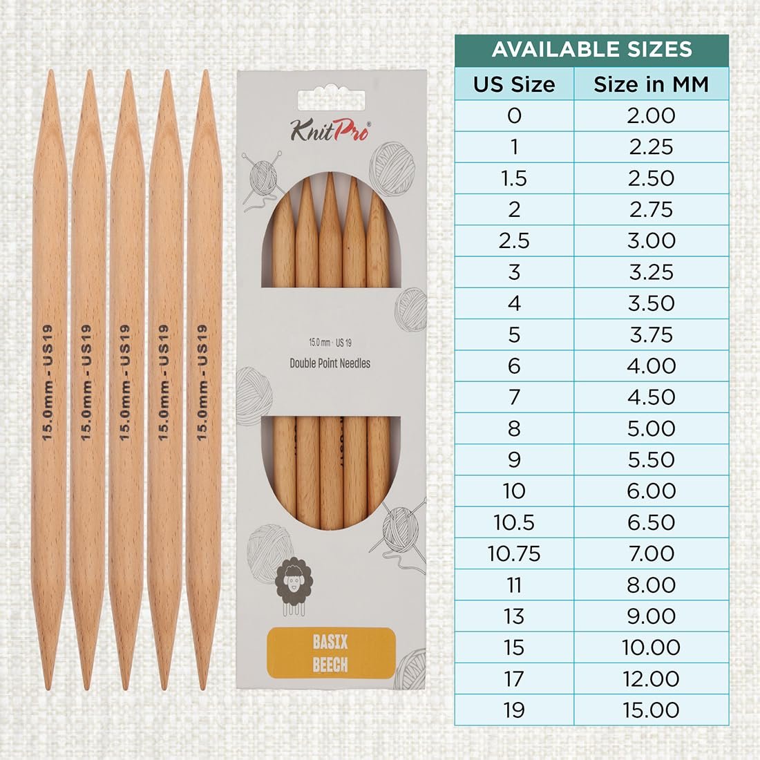 KnitPro Basix Beech Double Pointed Needles 8" (20cm)