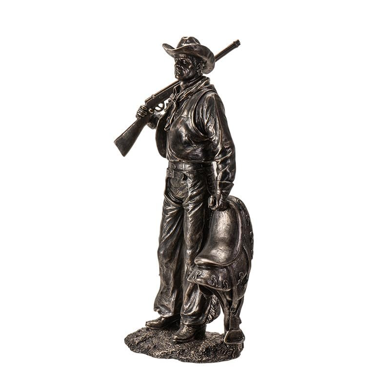 Pacific Giftware Bronze Accent Cowboy Figurine with Rifle Gun and Saddle Western Decor Statue for Home or Office, Detailed Western Statue Decor Piece 17 Inches