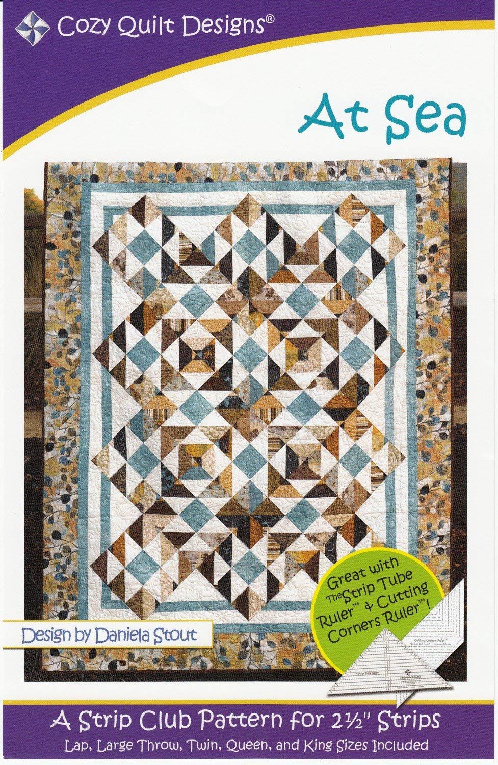 at Sea Quilt Pattern, Jelly Roll, Bali Pop, 2.5" Strip Friendly, 5 Finished Size Options