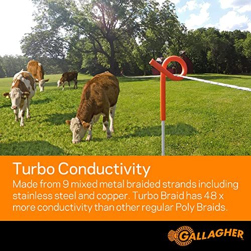 Gallagher Electric Fence Turbo Braid |Bonus Pack -1312 Ft Plus Free 328 Foot Roll |9 Mixed Metal Braided Strands for Reliable High Conductivity and Rust Resistance | 7/64" Highly Visible Striped Braid