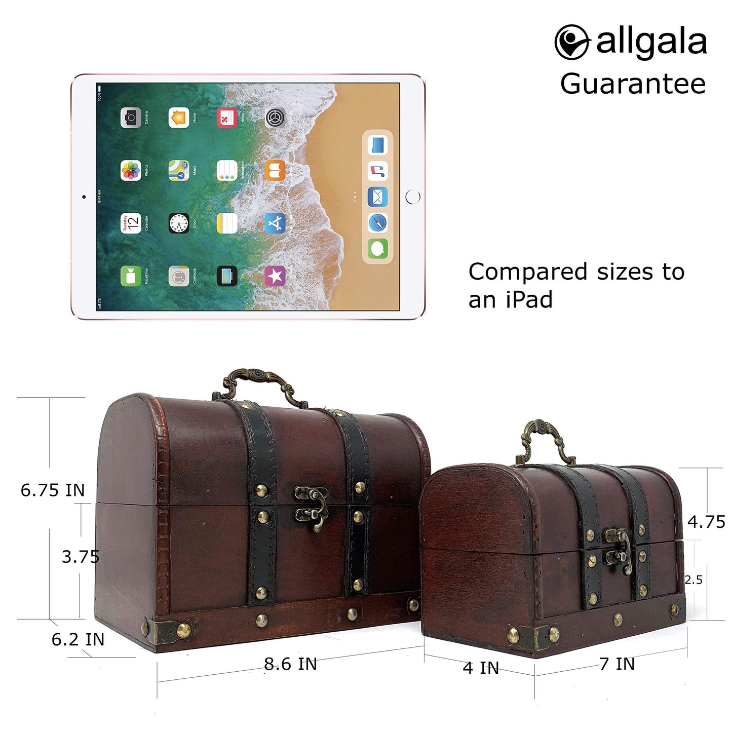 Allgala Medium Antique Wooden Jewelry Treasure Keepsake Box 2-PC Set-HD90206