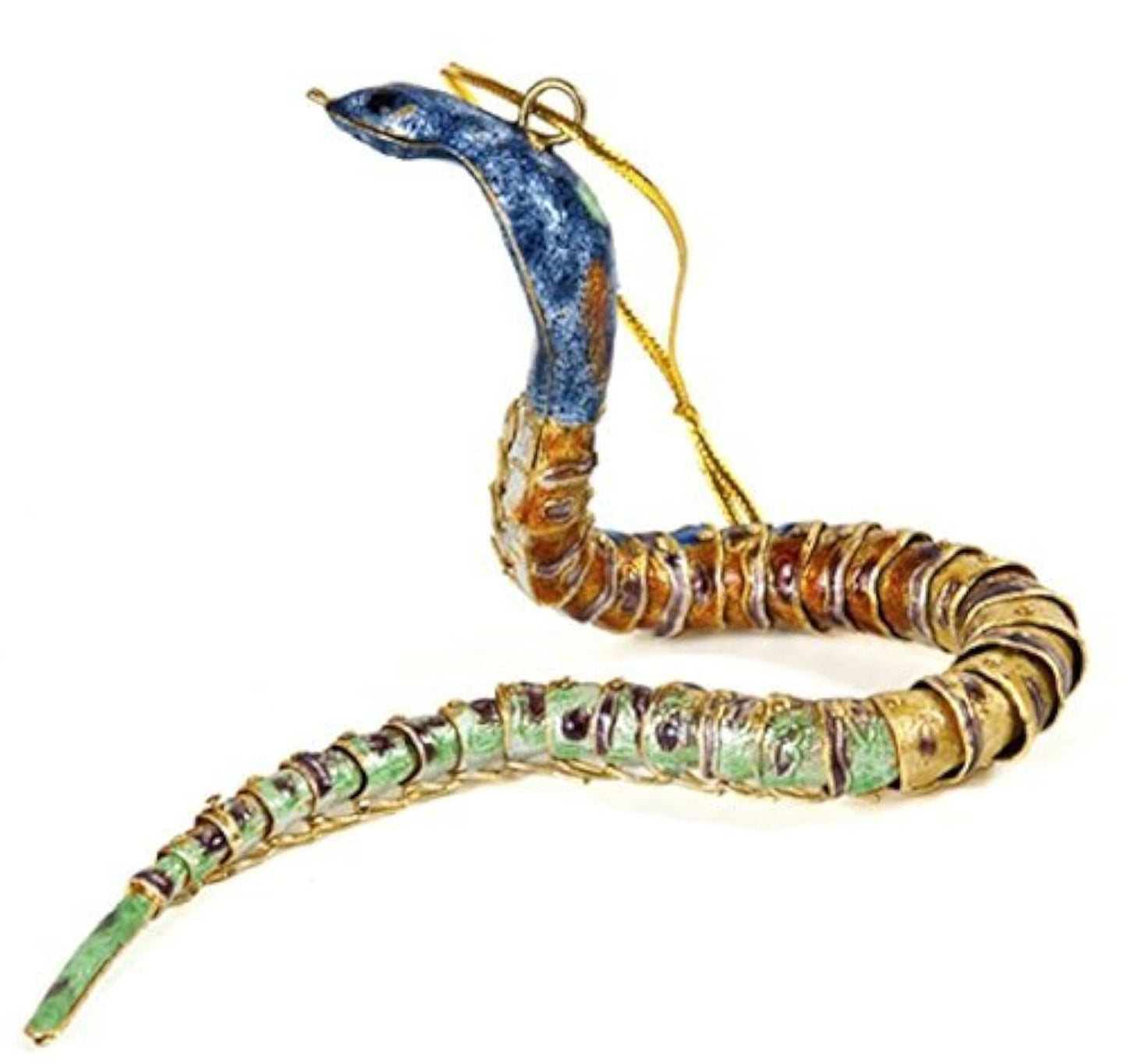 Value Arts Cloisonne Articulate Snake Ornament, Enamel on Copper (Sparkle Blue)
