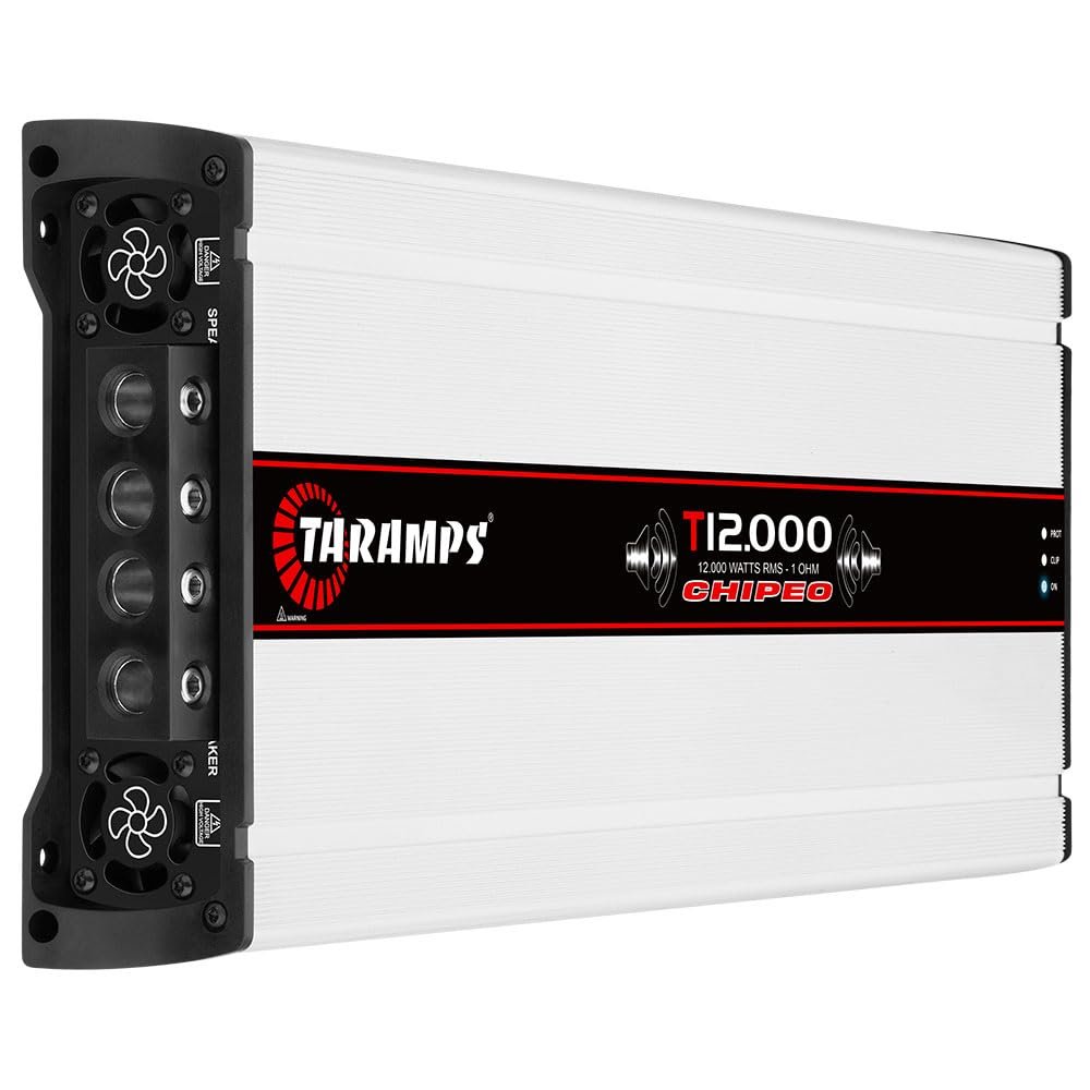 Taramps T 12.000 Chipeo 1 Ohm 12000 Watts Rms 12.6 Volts, Peak Power 13300 Watts Rms Monoblock Car Audio Amplifier RCA Input Gain Control Smart Cooler