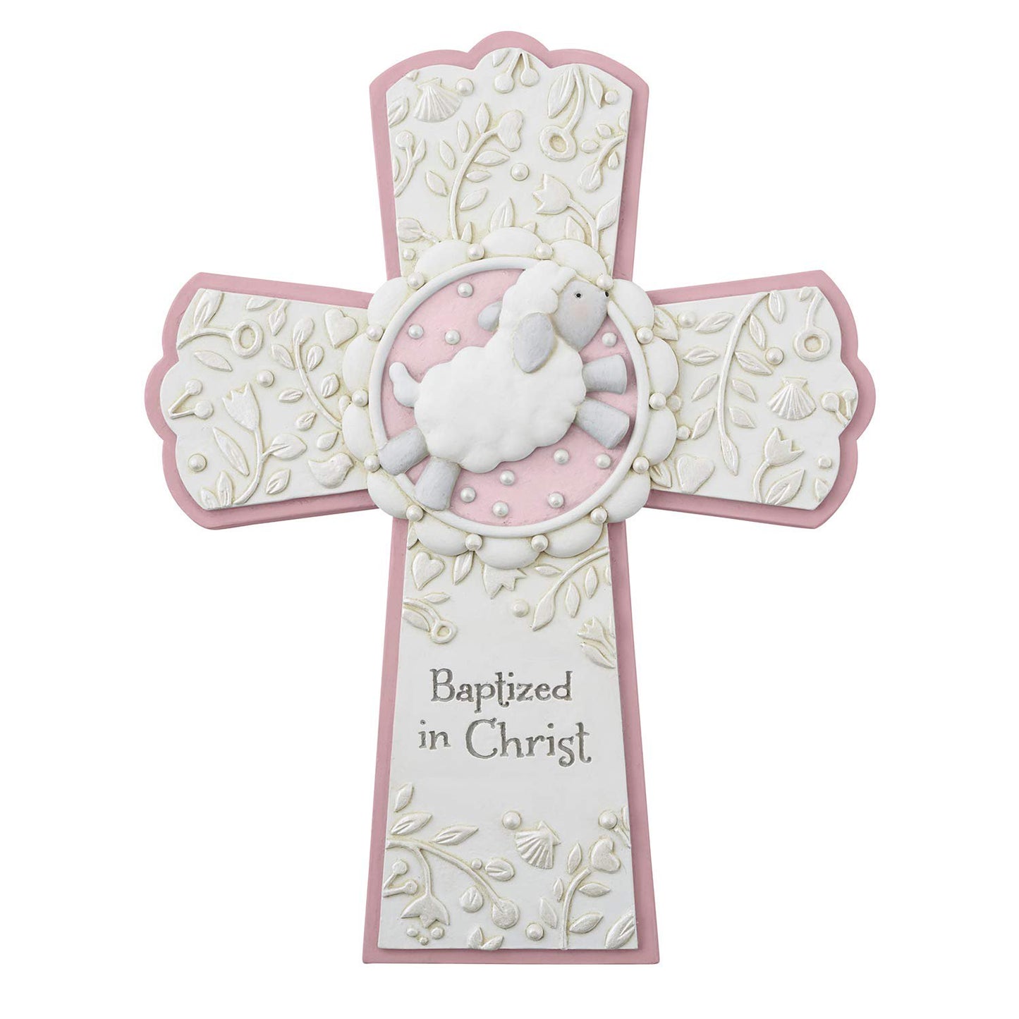 Creative Brands Faithworks - Baptized In Christ Hanging Resin Wall Cross, 6 x 8-Inch, Pink