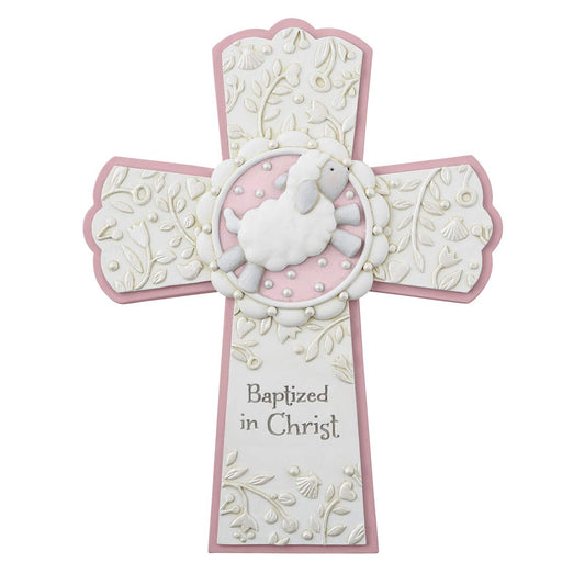 Creative Brands Faithworks - Baptized In Christ Hanging Resin Wall Cross, 6 x 8-Inch, Pink