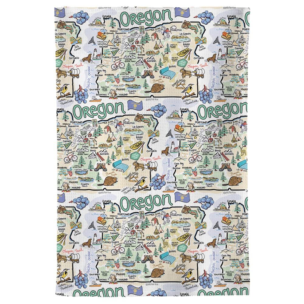 Fish Kiss 16"x24" Map Towel is 100% Microfiber Waffle Weave Help You Explore in Detail – Our Super Absorbent & Soft, Machine Washable State Map Towel is Stain & Wrinkle Resistant