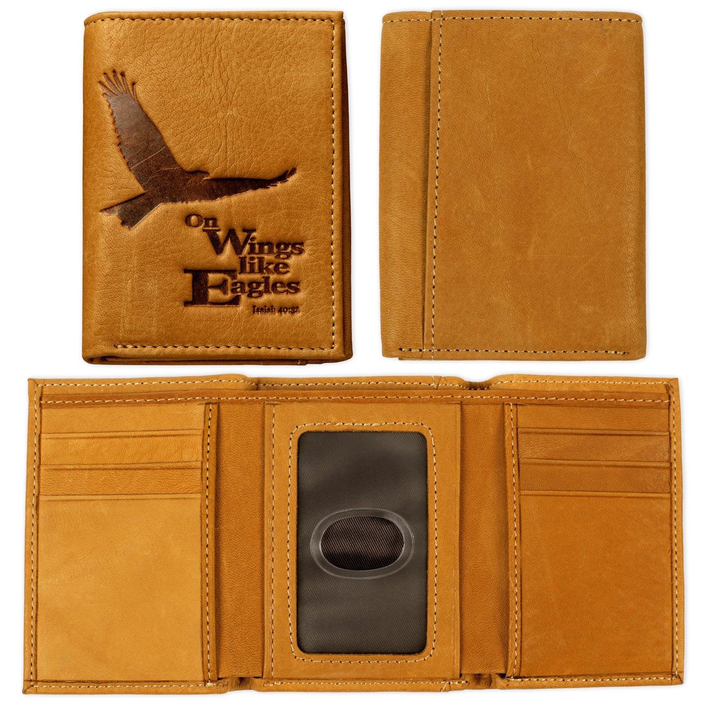 Christian Art Gifts Genuine Premium Full Grain Leather RFID Blocking Silver Engraved Cross Wallet for Men: Multi Pocket Billfold w/Removable ID Window Accessory for Credit Cards, Bills, Photos, Black