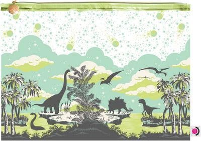 Tula Pink Meteor Clear Plastic Zipper Project Bag, Large 18 x 13 inches, with whimsical Dinosaurs Design for Sewing, Quilting or other Storage Use, Green/clear, TPXLBAG2