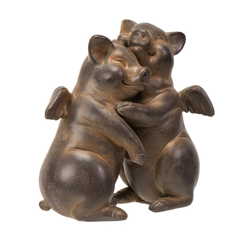 Pacific Giftware 5" Tall Flying Pig Couple Hugging Resin Figurine, Charming Home Accent