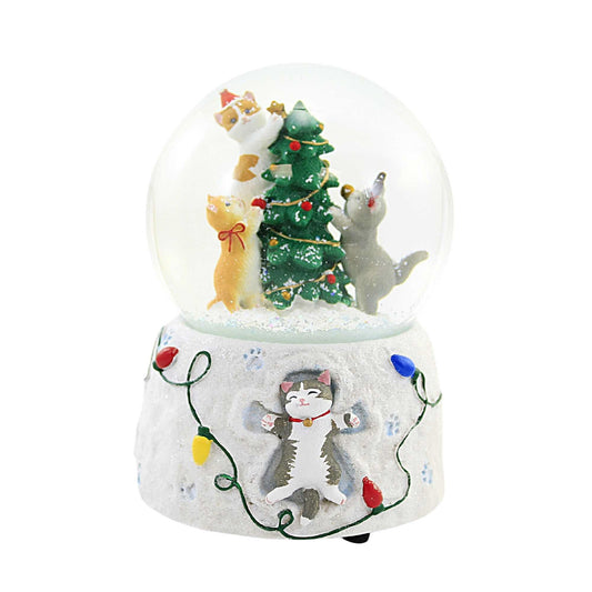 Roman 6" Musical Christmas Glitterdome – Cat Decorating Christmas Tree, 100mm Snow Globe, Holiday Home Decor, Tabletop Christmas Decoration, Gift for Cat Lovers