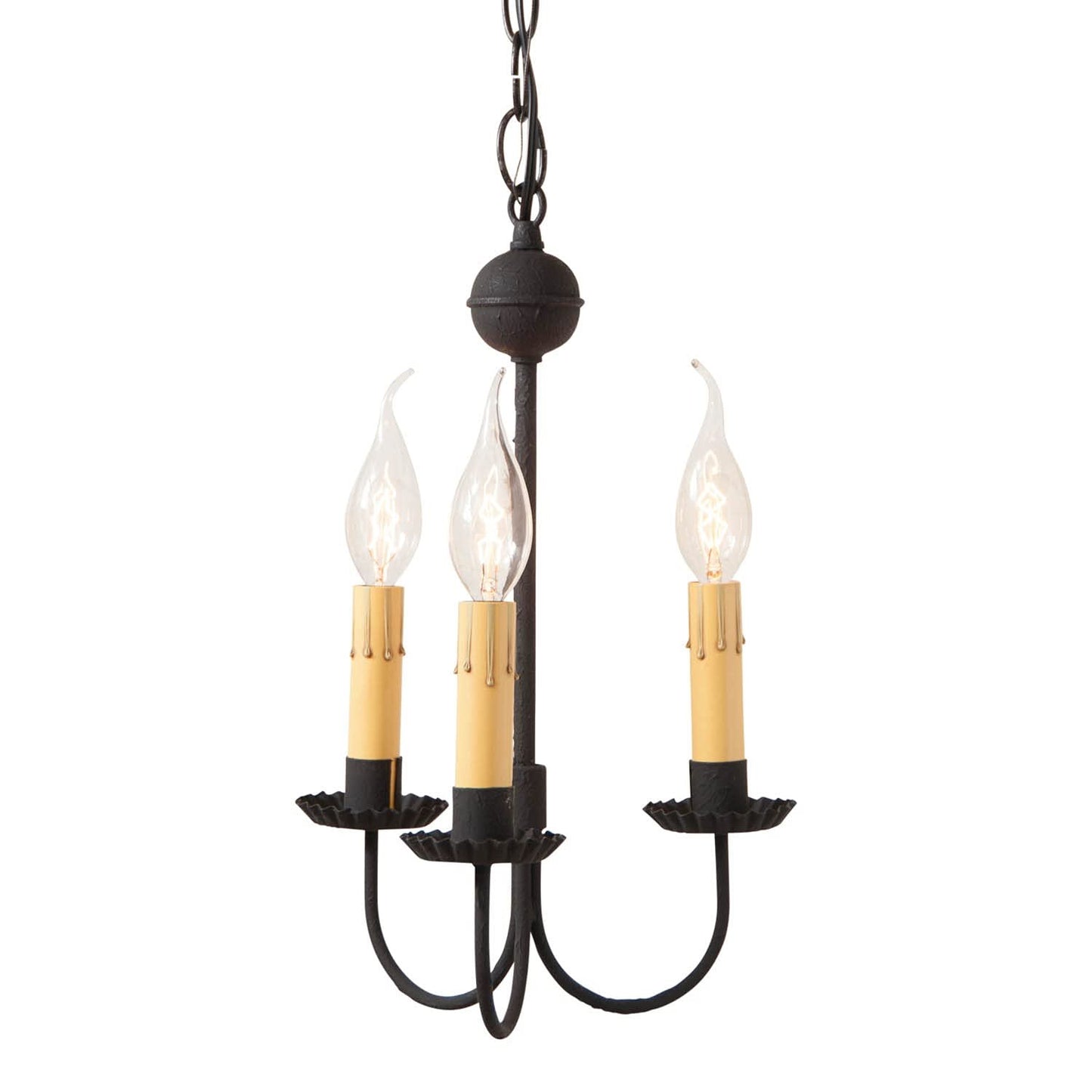 Irvin's Country Tinware Small 3-Arm Primitive Chandelier in Textured Black