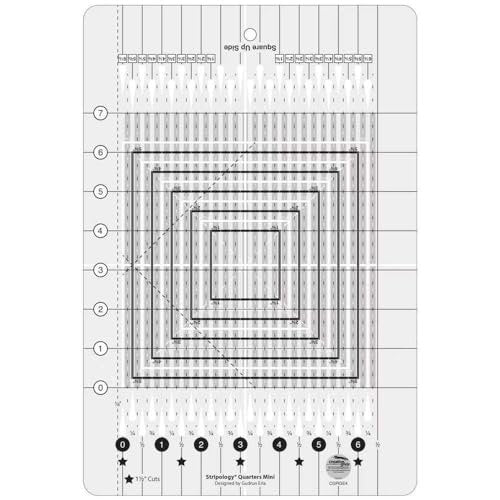 Creative Grids Stripology Quarters Mini Slotted Quilting Ruler – CGRGE4 – Made in USA, 8-1/2in x 12-1/2in, Non-Slip Grip Acrylic Fabric Strip Cutting, Sewing, Crafting, Patchwork Ruler & Template