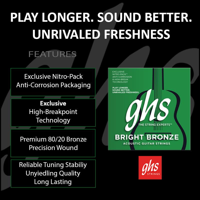 GHS Strings - Nashville High Tuning Guitar Strings – High Strung/Nashville Tuning Set – Studio Bright Tone, Perfect for Layering & Recording - Bright Bronze - Model: CU-BBHT SET - Light Gauge (11-20)