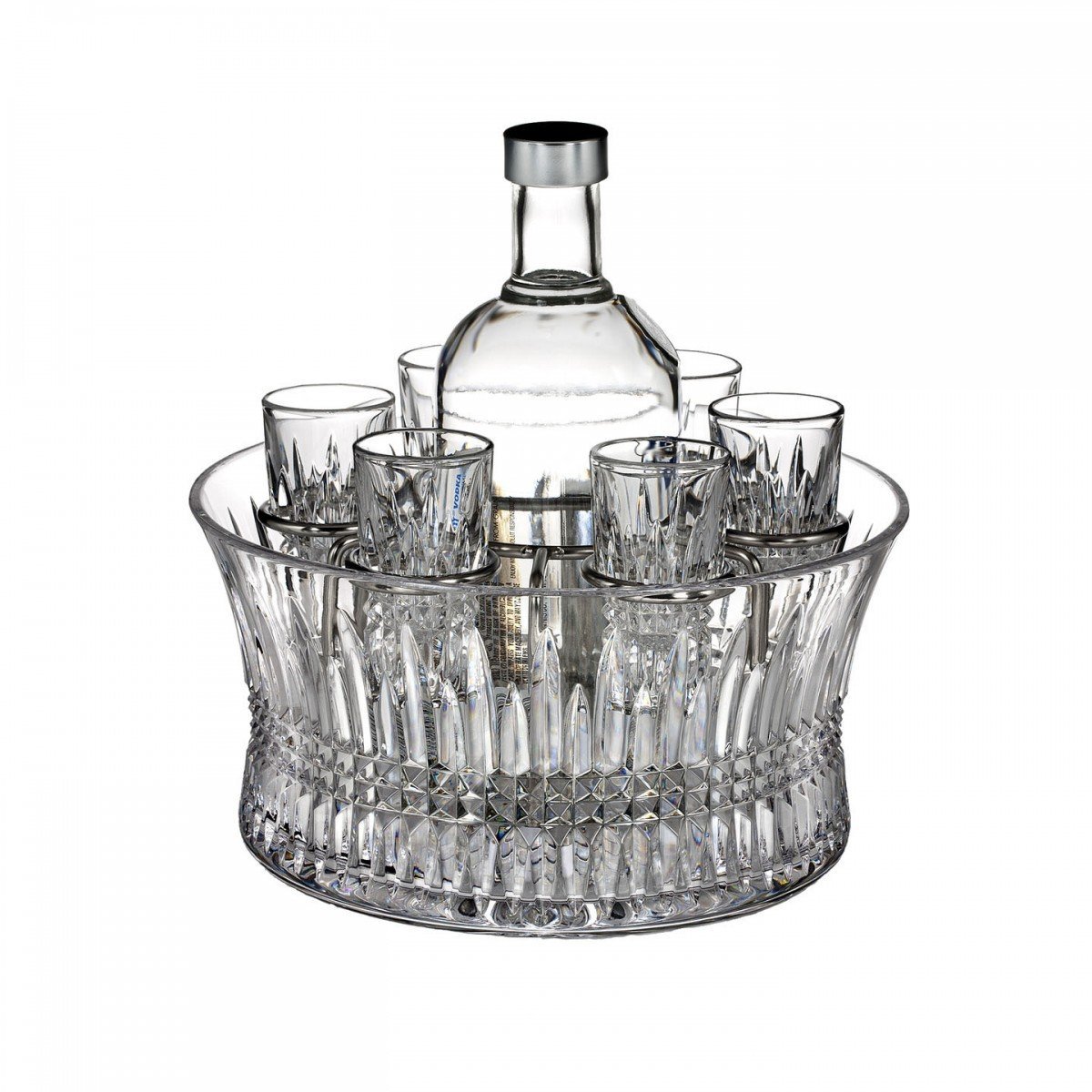 Waterford Crystal, Lismore Diamond Vodka Set in Chill Bowl with Silver Insert