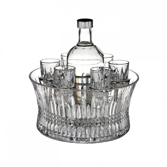 Waterford Crystal, Lismore Diamond Vodka Set in Chill Bowl with Silver Insert