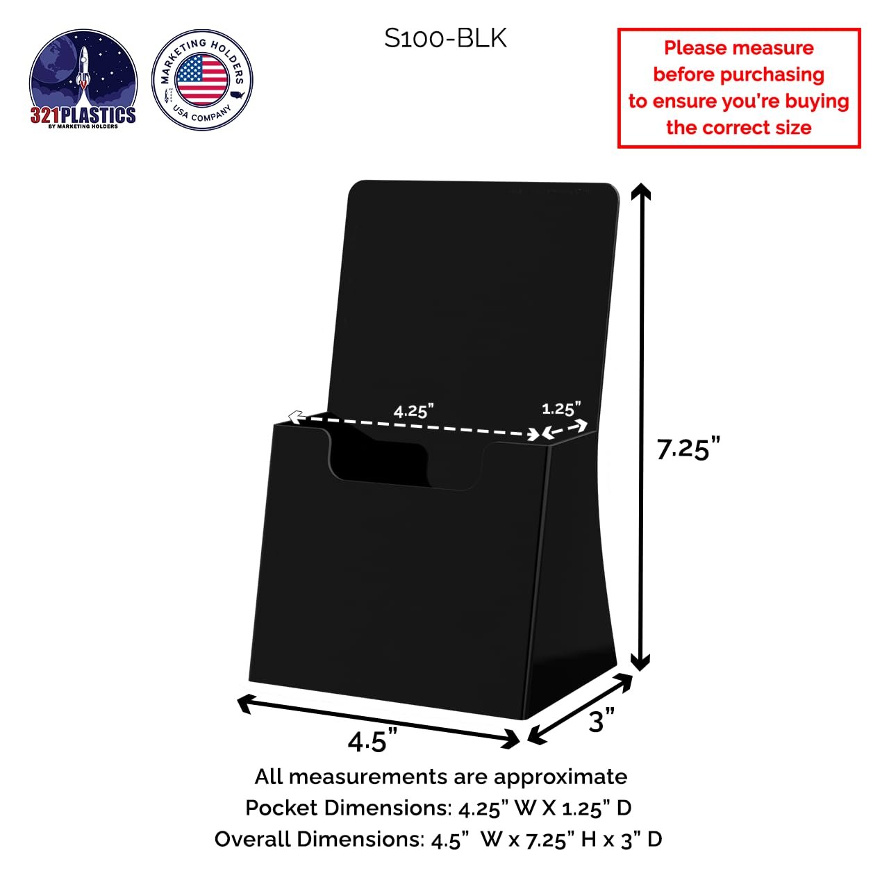 Marketing Holders 6 Pack Brochure Holder for 4.25" Trifolds Black Acrylic Countertop Literature Organizer Freestanding Angled Pamphlet Dispenser for Offices Retail Shops and Restaurants